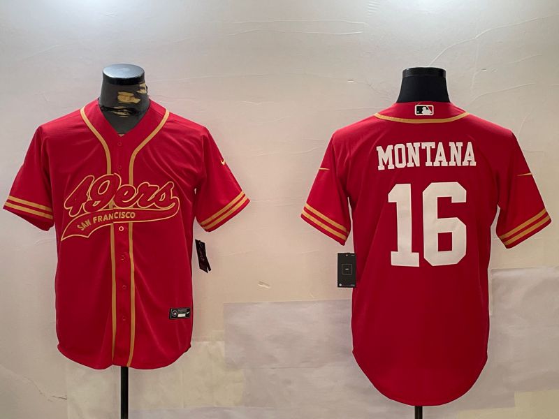 Men San Francisco 49ers #16 Montana Red Joint Name 2024 Nike Limited NFL Jersey style 1209->new york yankees->MLB Jersey